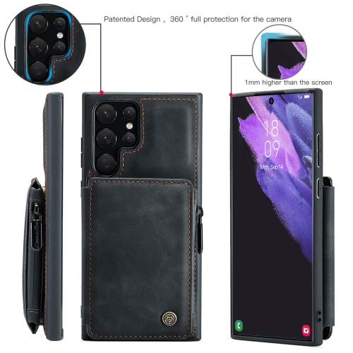 CaseMe Back case Card Slot Retro Matte Synthetic Leather Wallet Zipper Stand Cover for Samsung Galaxy S22 Ultra - Free Shipping