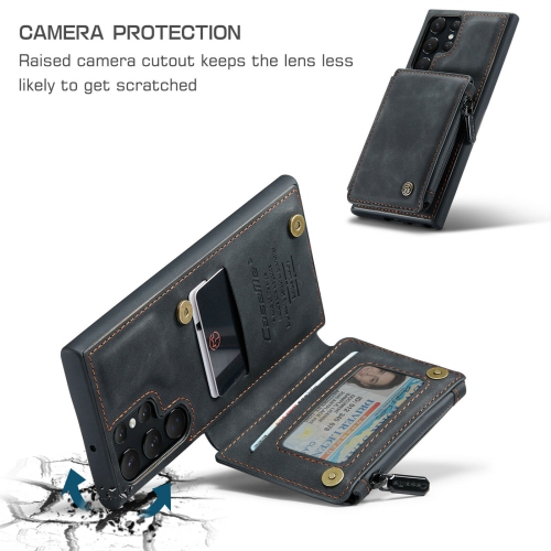 CaseMe Back case Card Slot Retro Matte Synthetic Leather Wallet Zipper Stand Cover for Samsung Galaxy S22 Ultra - Free Shipping