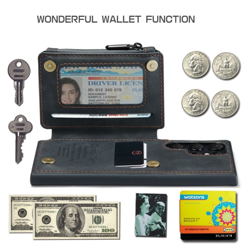 CaseMe Back case Card Slot Retro Matte Synthetic Leather Wallet Zipper Stand Cover for Samsung Galaxy S22 Ultra - Free Shipping