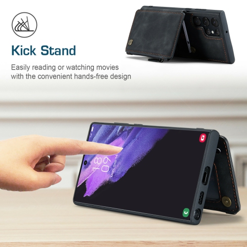 CaseMe Back case Card Slot Retro Matte Synthetic Leather Wallet Zipper Stand Cover for Samsung Galaxy S22 Ultra - Free Shipping