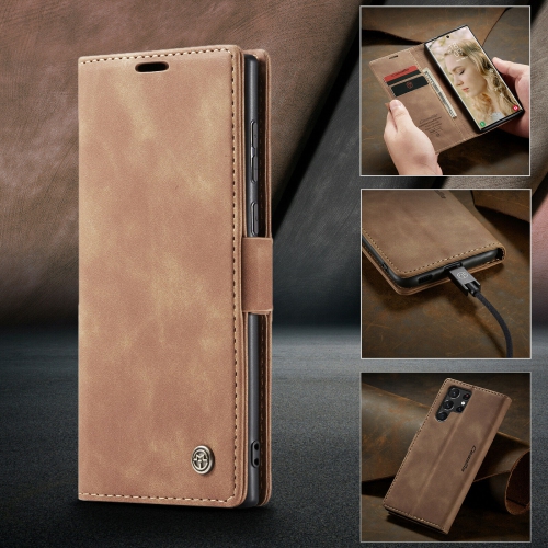 CaseMe Wallet Case Anti-Fall Retro Handmade Leather Magnetic Case Card Slot for Samsung Galaxy S22 Ultra - Free Shipping