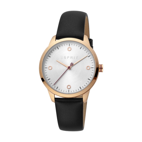 Montre minimale 34 mm en acier inoxydable plaqué or rose 3 aiguilles 3ATM pour femmes d’esprit - cuir noir/Argenté/Rose doré