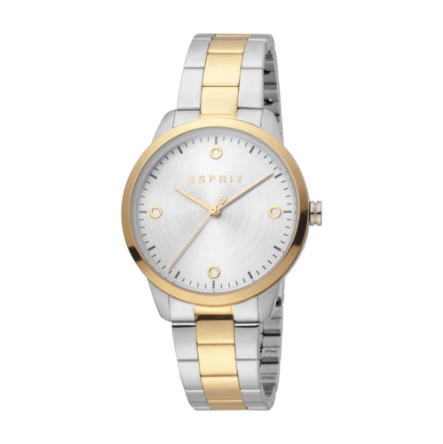 Esprit 3 Hands 3ATM 34mm Women's Stainless Steel Two-Tone Gold Plated Bezel Minimal Watch - Silver/Gold
