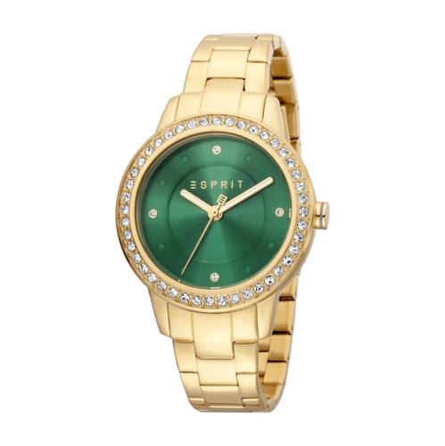 Esprit 3 Hands 5ATM 36mm Women's Stainless Steel Gold Plated Harmony Watch - Dark Green/Gold