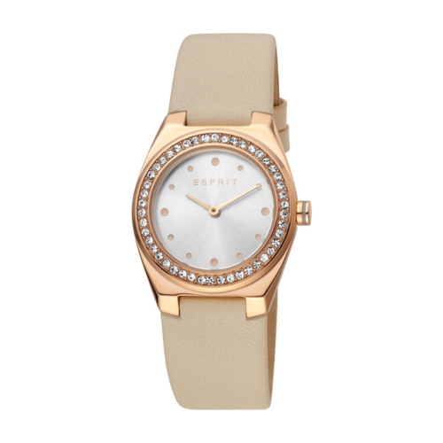 Montre 2 aiguilles 3ATM 30 mm en inox. Pour femmes de esprit rose doré - cuir sable/Argenté/Rose doré