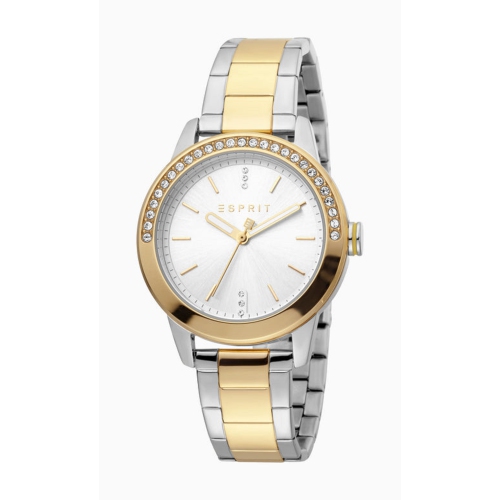 Esprit 3 Hands 5ATM 34mm Women's Stainless Steel Two-Tone Gold Plated Bezel Vic Watch - Silver/Gold
