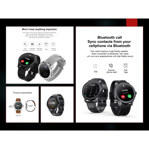 ISPEKTRUM X10 Smartwatch, 1.3" HD Screen Bluetooth Text & Call Waterproof Multiple Sports Modes Fitness Tracker Heart Rate & BP Monitor works with