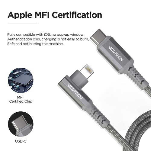 VCUTECH Lightning to USB-C 1.1 ft/35 cm MFI Certified for DJI Mini 2/Air 2S/Mavic Air 2/Mavic 3 Remote Controller OTG Extension Cable Cord Accessories, 90 Degree Fast Charging/Syncing.