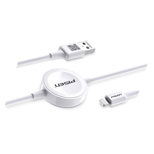 Pisen 2 in 1 for Apple Watch Charger Magnetic Wireless Charging 1500mm cable_White color