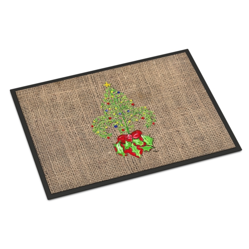 18H X 27W Multicolor Caroline's Treasures 8745MAT Christmas Tree Fleur de lis Indoor or Outdoor Mat 18x27 Doormat