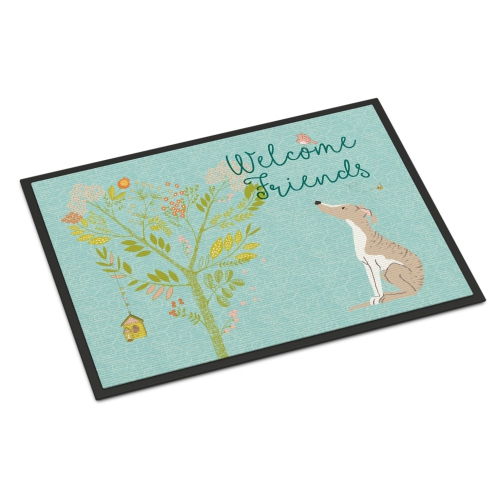 Caroline's Treasures BB7626MAT Welcome Friends Whippet Indoor or Outdoor Mat 18x27, 18H X 27W, multicolor