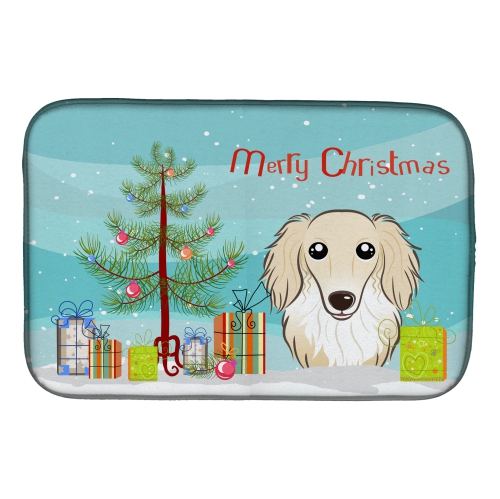 Caroline's Treasures BB1584DDM Christmas Tree and Longhair Creme Dachshund Dish Drying Mat, 14 x 21", multicolor