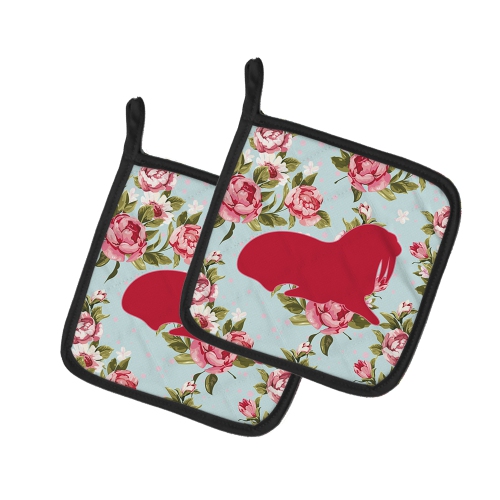 Caroline's Treasures BB1017-RS-BU-PTHD Walrus Shabby Chic Blue Roses BB1017 Pair of Pot Holders, 7.5HX7.5W, multicolor