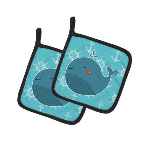 Caroline's Treasures BB6734PTHD Blue Whale Pair of Pot Holders, 7.5HX7.5W, multicolor