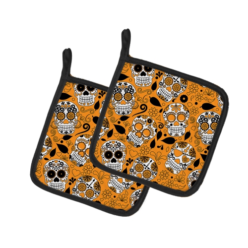 Caroline's Treasures BB5118PTHD Day of the Dead Orange Pair of Pot Holders, 7.5HX7.5W, multicolor