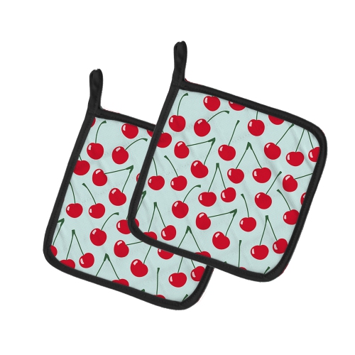 Caroline's Treasures BB5148PTHD Cherries on Blue Pair of Pot Holders, 7.5HX7.5W, multicolor