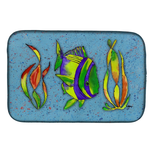 Caroline's Treasures 8570DDM Tropical Fish on Blue Dish Drying Mat, 14 x 21", multicolor