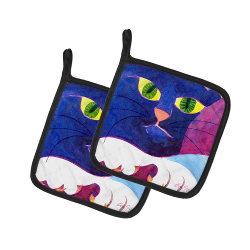 Caroline's Treasures 6138PTHD Big Blue Cat Pair of Pot Holders, 7.5HX7.5W, multicolor