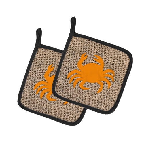Caroline's Treasures BB1024-BL-OR-PTHD Crab Burlap and Orange BB1024 Pair of Pot Holders, 7.5HX7.5W, multicolor
