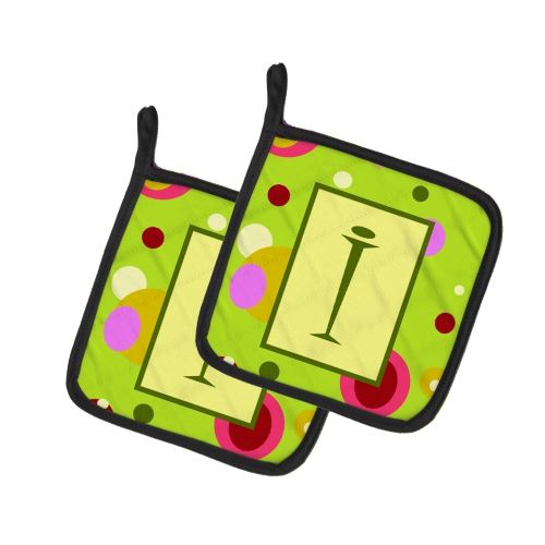 Caroline's Treasures CJ1010-IPTHD Letter I Monogram - Lime Green Pair of Pot Holders, 7.5HX7.5W, multicolor