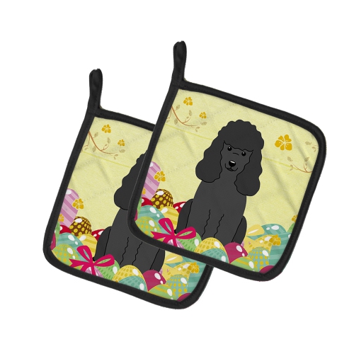 Caroline's Treasures BB6071PTHD Easter Eggs Poodle Black Pair of Pot Holders, 7.5HX7.5W, multicolor
