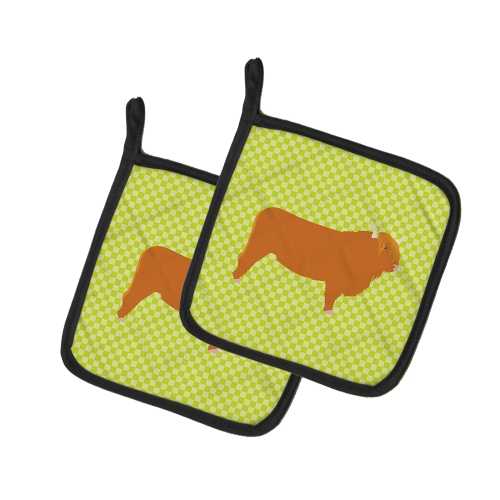 Caroline's Treasures BB7646PTHD Highland Cow Green Pair of Pot Holders, 7.5HX7.5W, multicolor