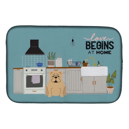 Caroline's Treasures CK7828DDM Fawn English Bulldog Kitchen Scene Dish Drying Mat, 14 x 21", multicolor