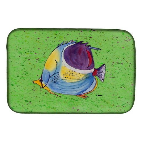 Caroline's Treasures 8574DDM Tropical Fish on Green Dish Drying Mat, 14 x 21", multicolor