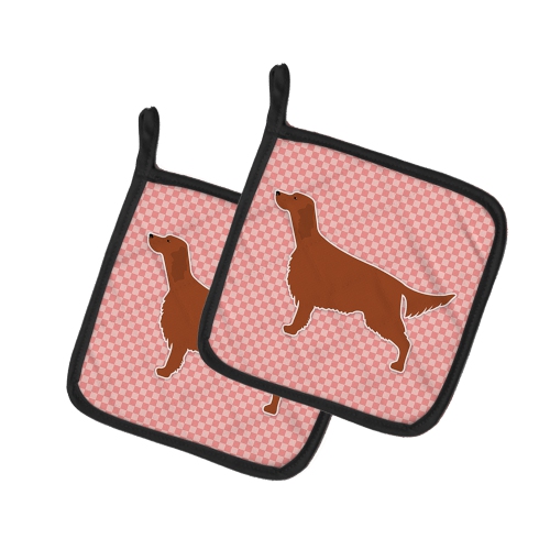 Caroline's Treasures BB3593PTHD Irish Setter Checkerboard Pink Pair of Pot Holders, 7.5HX7.5W, multicolor