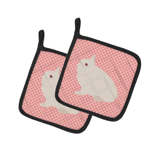 Caroline's Treasures BB7964PTHD Hermelin Rabbit Pink Check Pair of Pot Holders, 7.5HX7.5W, multicolor
