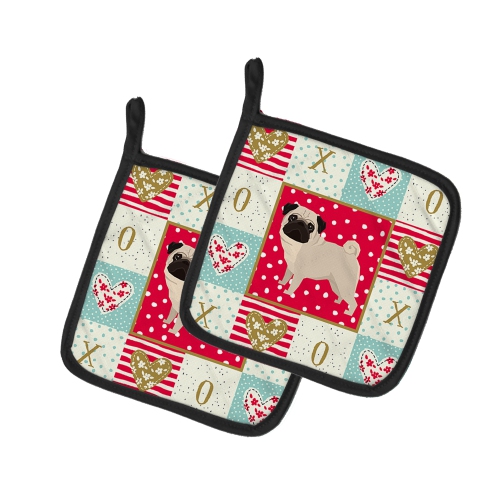 Caroline's Treasures CK5947PTHD Pug Love Pair of Pot Holders, 7.5HX7.5W, multicolor