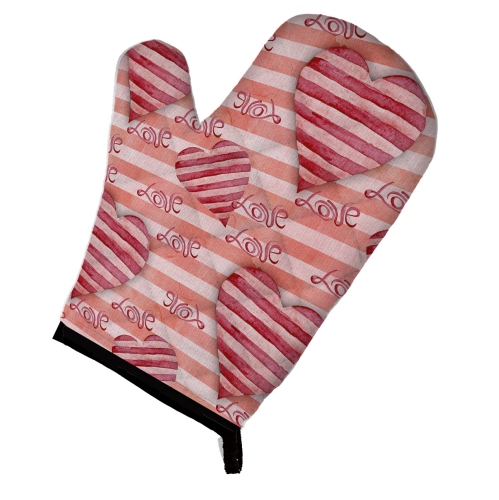 Caroline's Treasures BB7567OVMT Watercolor Red Striped Hearts Oven Mitt, Large, multicolor