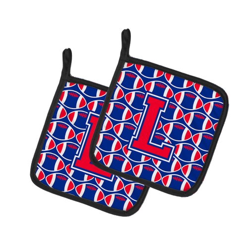 Caroline's Treasures CJ1076-LPTHD Letter L Football Harvard Crimson and Yale Blue Pair of Pot Holders, 7.5HX7.5W, multicolor