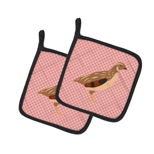 Caroline's Treasures BB7955PTHD Golden Phoenix Quail Pink Check Pair of Pot Holders, 7.5HX7.5W, multicolor