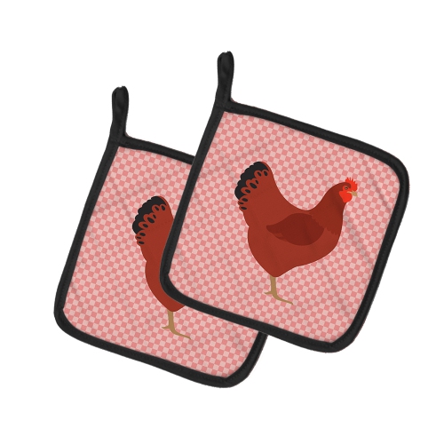 Caroline's Treasures BB7843PTHD New Hampshire Red Chicken Pink Check Pair of Pot Holders, 7.5HX7.5W, multicolor