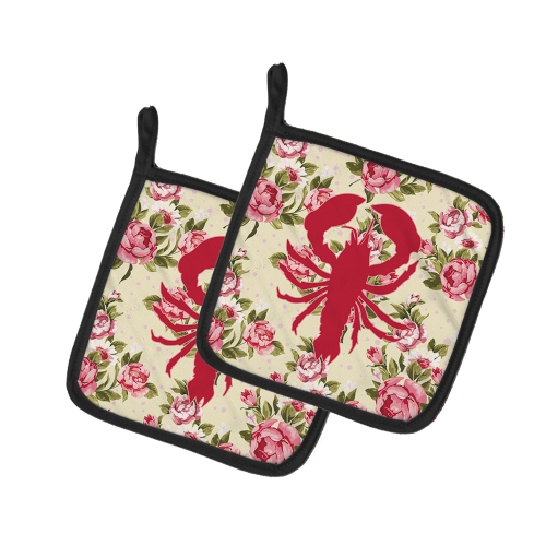Caroline's Treasures BB1015-RS-YW-PTHD Lobster Shabby Chic Yellow Roses Pair of Pot Holders, 7.5HX7.5W, multicolor