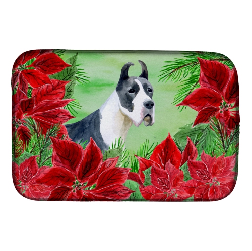 Caroline's Treasures CK1292DDM Harlequin Great Dane Poinsettas Dish Drying Mat, 14 x 21", multicolor