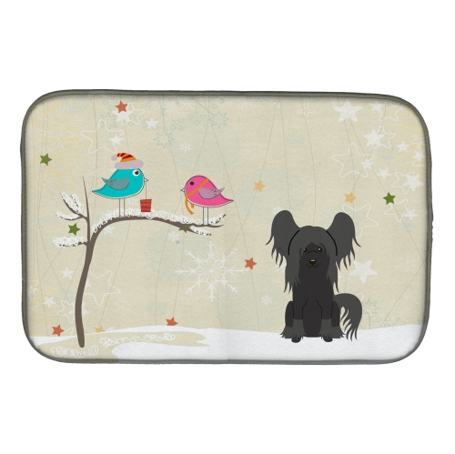 Caroline's Treasures BB2584DDM Christmas Presents between Friends Chinese Crested - Black Dish Drying Mat, 14 x 21", multicolor