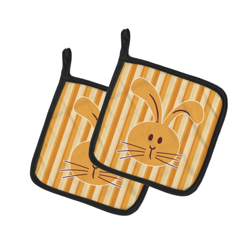 Caroline's Treasures BB7081PTHD Rabbit on Stripes Pair of Pot Holders, 7.5HX7.5W, multicolor