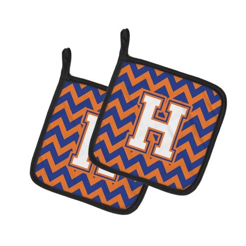 Caroline's Treasures CJ1060-HPTHD Letter H Chevron Blue and Orange #3 Pair of Pot Holders, 7.5HX7.5W, multicolor