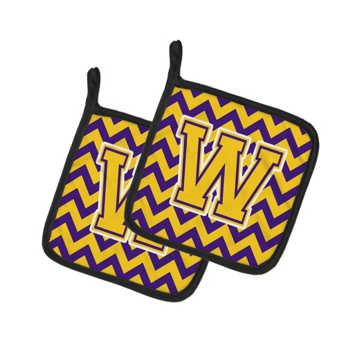 Caroline's Treasures CJ1041-WPTHD Letter W Chevron Purple and Gold Pair of Pot Holders, 7.5HX7.5W, multicolor