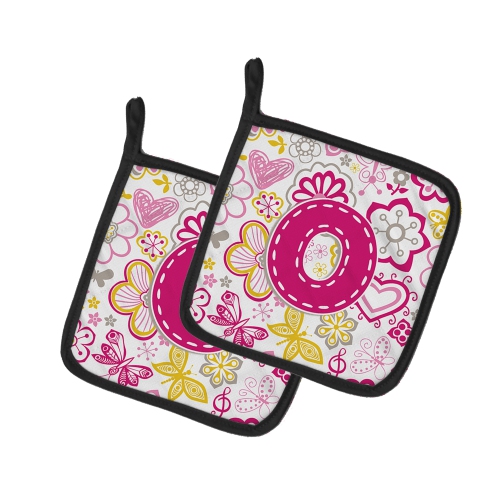 Caroline's Treasures CJ2005-OPTHD Letter O Flowers and Butterflies Pink Pair of Pot Holders, 7.5HX7.5W, multicolor