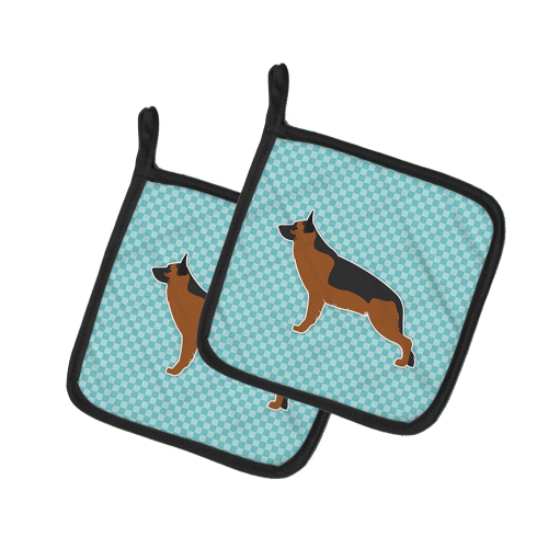 Caroline's Treasures BB3724PTHD German Shepherd Checkerboard Blue Pair of Pot Holders, 7.5HX7.5W, multicolor