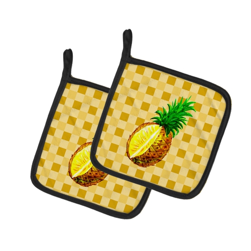 Caroline's Treasures BB7247PTHD Whole Pineapple Cut on Basketweave Pair of Pot Holders, 7.5HX7.5W, multicolor