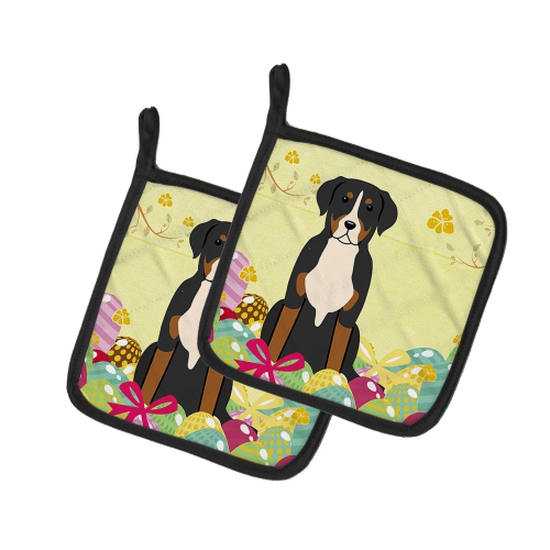 Caroline's Treasures BB6037PTHD Easter Eggs Greater Swiss Mountain Dog Pair of Pot Holders, 7.5HX7.5W, multicolor