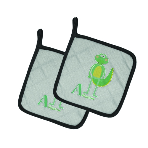 Caroline's Treasures BB5726PTHD Alphabet A for Alligator Pair of Pot Holders, 7.5HX7.5W, multicolor