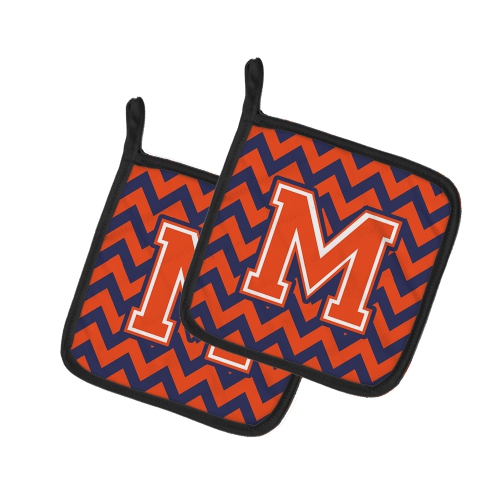 Caroline's Treasures CJ1042-MPTHD Letter M Chevron Orange and Blue Pair of Pot Holders, 7.5HX7.5W, multicolor