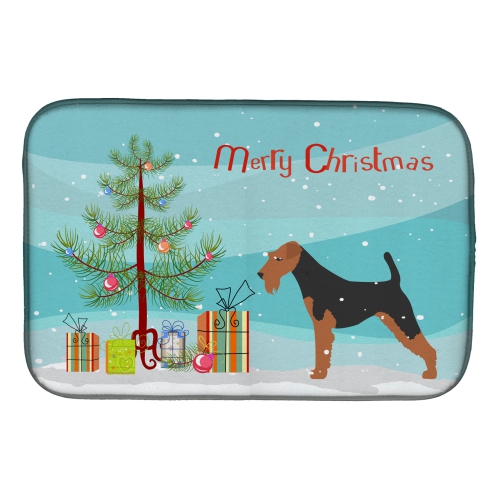Caroline's Treasures BB2903DDM Welsh Terrier Merry Christmas Tree Dish Drying Mat, 14 x 21", multicolor