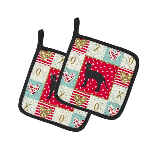 Caroline's Treasures CK5620PTHD Black German Rex Cat Love Pair of Pot Holders, 7.5HX7.5W, multicolor