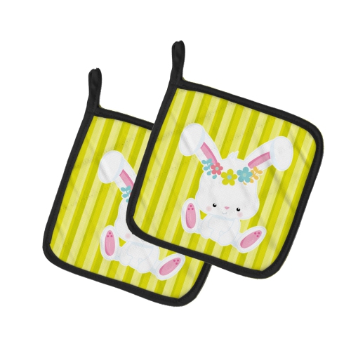 Caroline's Treasures BB7093PTHD Easter White Rabbit with Flowers Pair of Pot Holders, 7.5HX7.5W, multicolor